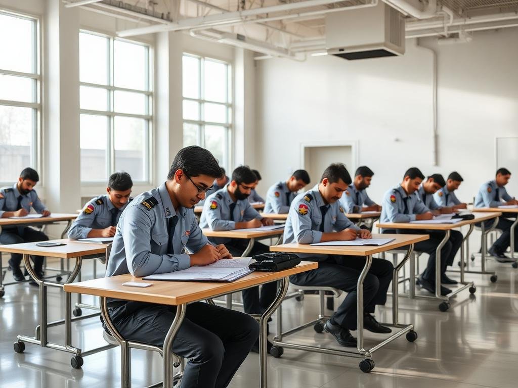 Candidates appearing for a written assessment at an aviation training centre